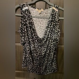 Michael Kors Leopard print cold shoulder blouse